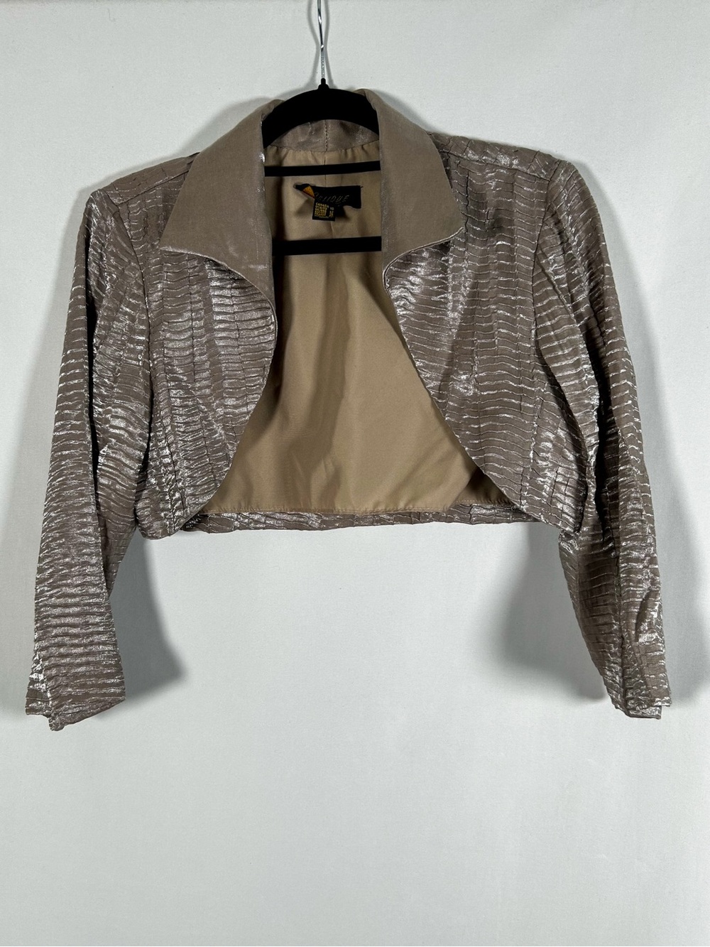 Vintage Oblique Metallic Cropped Bolero Jacket Taupe Champagne Evening Shrug